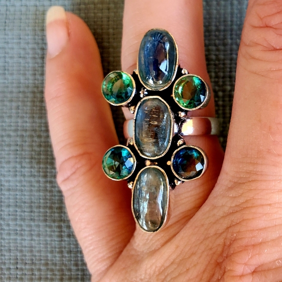 New Kyanite & Bi-Color Tourmaline 925 Silver Ring. - Picture 5 of 10